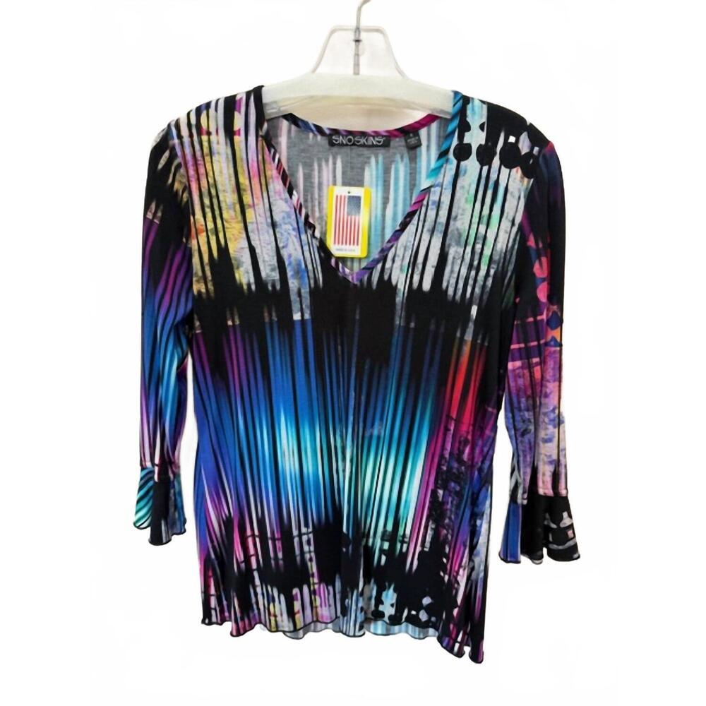 NEW SNOSKINS women's v-neck bell sleeve top in electric
